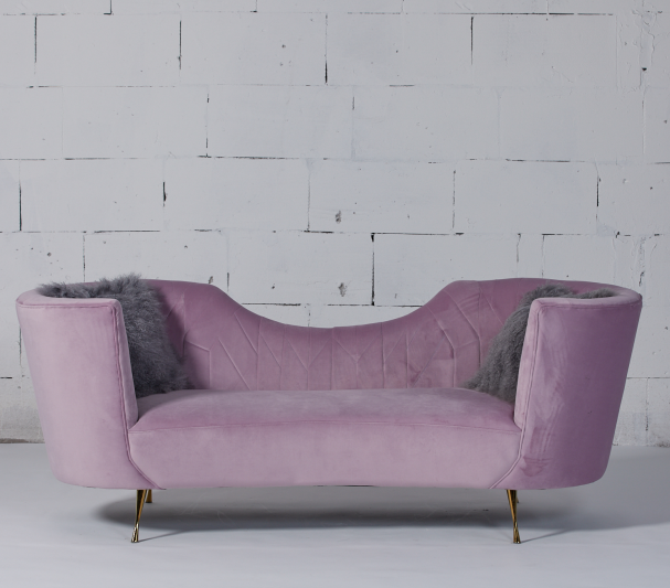 Tapicerka Unique Arc Baby Pink Curved Velvet Couch 2