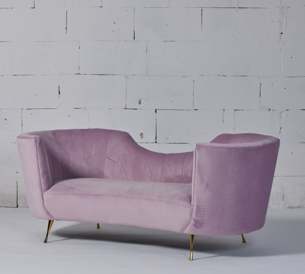 Tapicerka Unique Arc Baby Pink Curved Velvet Couch 3