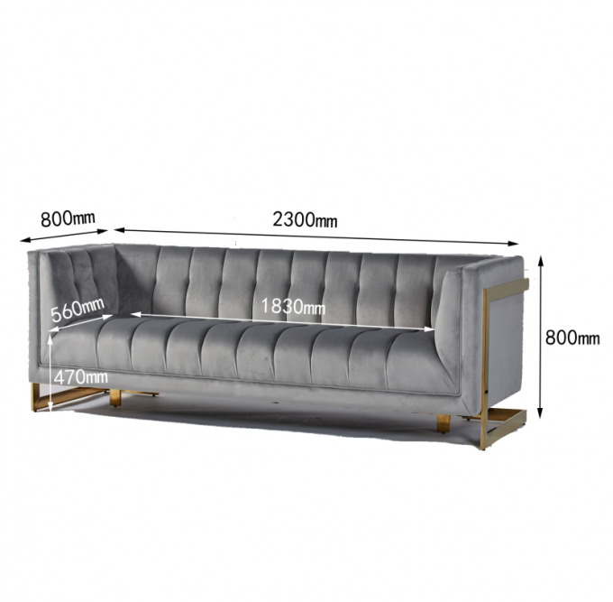 Velvet Fabric Tufted Nowoczesna sofa do salonu z metalowymi nogami Hallow 3