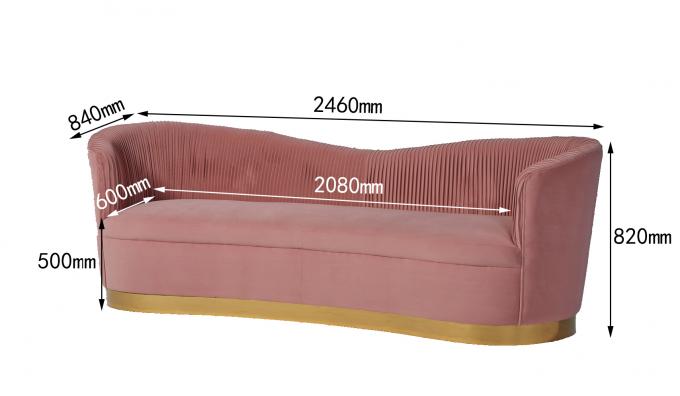 Sofa do salonu z różowego aksamitu ze złotą podstawą ze stali nierdzewnej 1