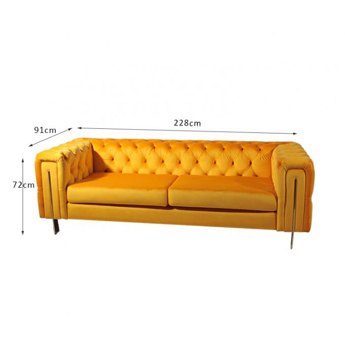 Nowoczesna aksamitna tkanina Sofa do salonu ze stali nierdzewnej o długości 228 cm 0
