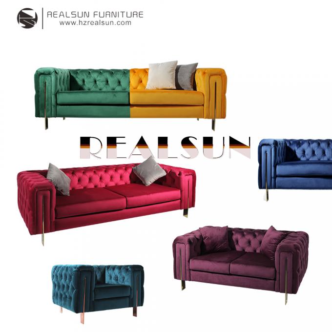 Nowoczesna aksamitna tkanina Sofa do salonu ze stali nierdzewnej o długości 228 cm 1