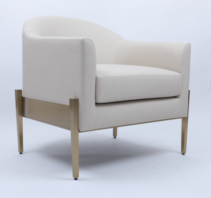 Biała tkanina Single Lounge Fotel Sofa Luksusowa Wygodna złota metalowa rama 0