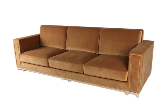kupować Pomarańczowa aksamitna domowa sofa do salonu 3-osobowa rama z litego drewna produkcja online