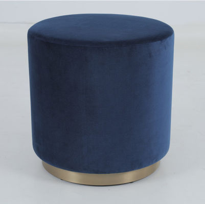 COM Fabric Upholstered Round Stool Antique Brass Recessed Base