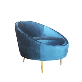 kupować 2018 Hotsale niebieska aksamitna pojedyncza sofa, aksamitny fotel ze złotymi metalowymi nogami produkcja online