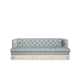 kupować Nowy design w stylu klasycznym Sofa do salonu 3-osobowa sofa z szarego aksamitu z modnymi frędzlami produkcja online