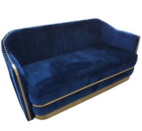 Dobra cena. Gorąca sprzedaż luksusowa niebieska aksamitna złota metalowa podstawa sofa chesterfield ze złotymi neilheadami do salonu lub pokoju konferencyjnego w Internecie