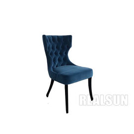 Dobra cena. Velvet Bule Fabric Solid Wood Frame Furniture Krzesła do jadalni Wysokie guziki z tyłu w Internecie
