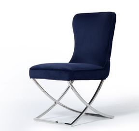 Dobra cena. Krzesło do jadalni z metalowymi nogami ze stali nierdzewnej X Cross Tufted Dark Blue Velvet Fabric w Internecie